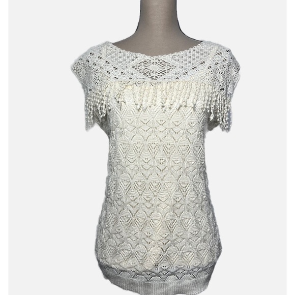 Ruby Rd Vanilla Fringed Crochet Top with Cami Womens size PL - Picture 1 of 5